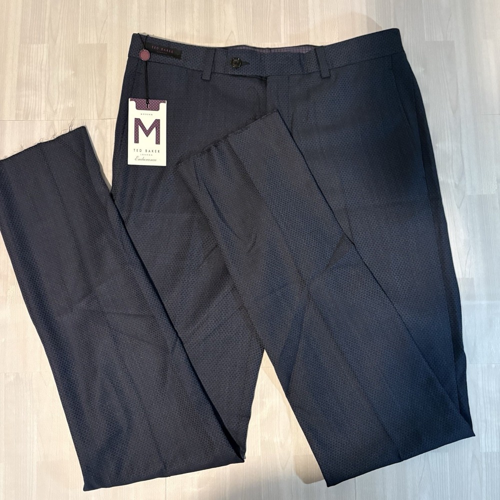 NEW Ted Baker Jefferson Pants Endurance 32 R 100% Wool Pants Unhemmed Black